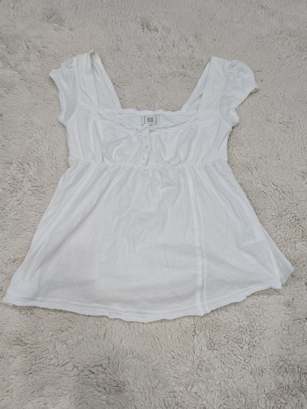 BDG White Lace-Trim Scoop Neck Babydoll Tunic